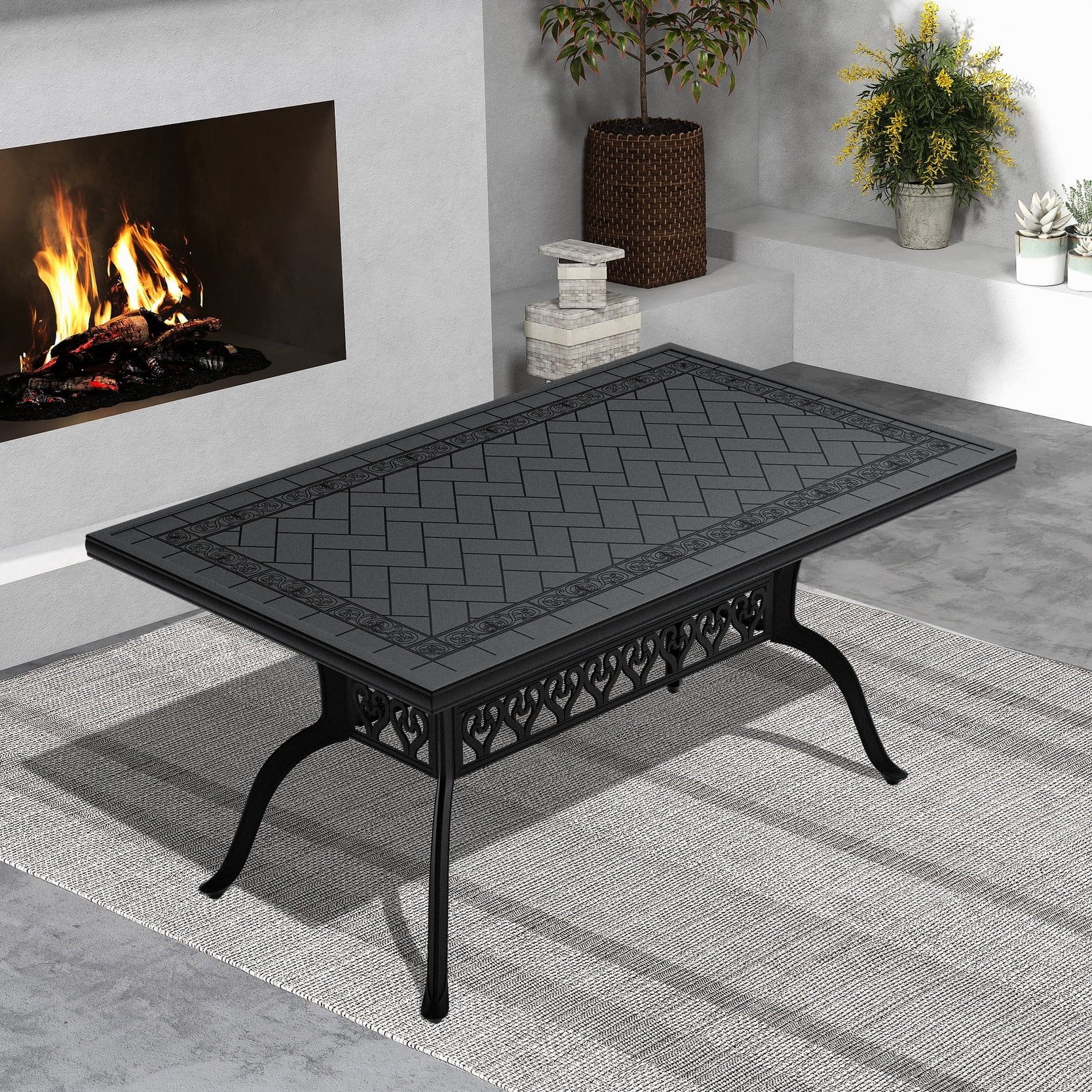 Black Aluminum Patio Table with UV - Resistant Coating / Protects from ...
