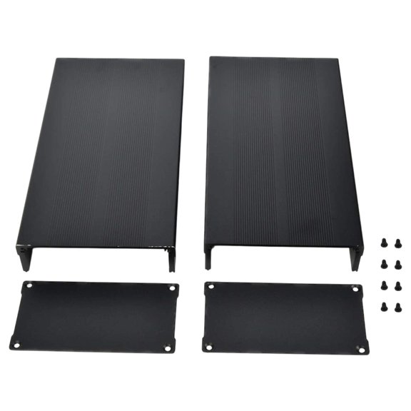 Black Aluminum Project Box 55 x 106 x 200 mm with Ribbed Shell, Removable End Plates and Screw Set for Control Board or Power Supply Housing