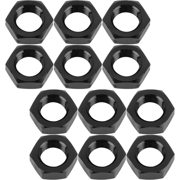 Black Aluminum Jam Nuts, 3/8-24 Thread, 12 Pack