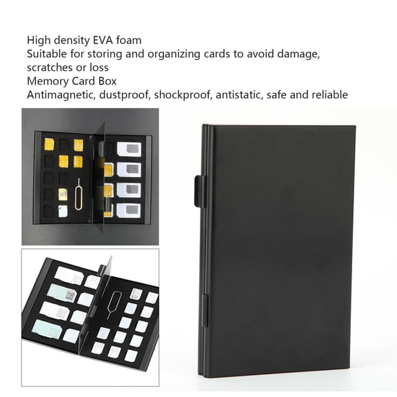 Black Aluminum SIM Card Holder with 4 Micro-SIM, Nano-SIM & Pin Slots - Shockproof Travel Storage Case