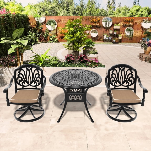 Black Aluminum Table and Chairs - UV Resistant Coating - Outdoor Meal Time - Wide and Thick Armrests