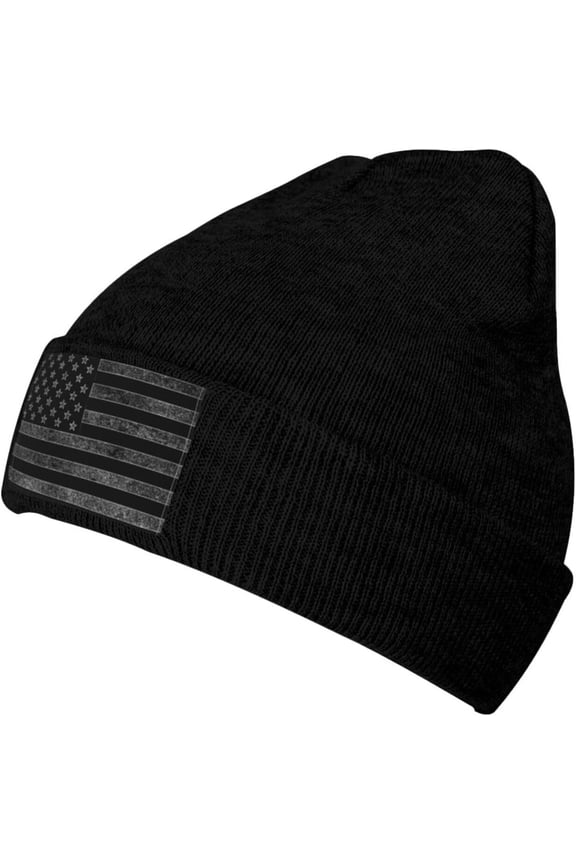 Black American Flag Beanie Hat Men Winter Warm Hat Women Knit Stocking Hat Slouchy Skull Cap Hedging Hat Black