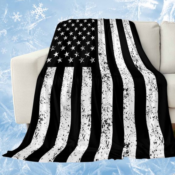 Black American Flag Cooling Blanket, Lightweight Breathable Summer Throw Blanket with Double Sided Cold Effect, Vintage USA Flag Picnic Beach Blankets Bed Sheet for Hot Sleepers 30"x40"