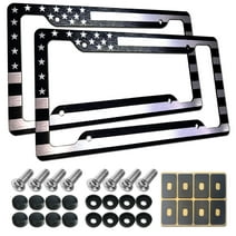Black American Flag License Plate Frames- 2 Pack Front Rear USA Patriotic Aluminum Car Tag Holder