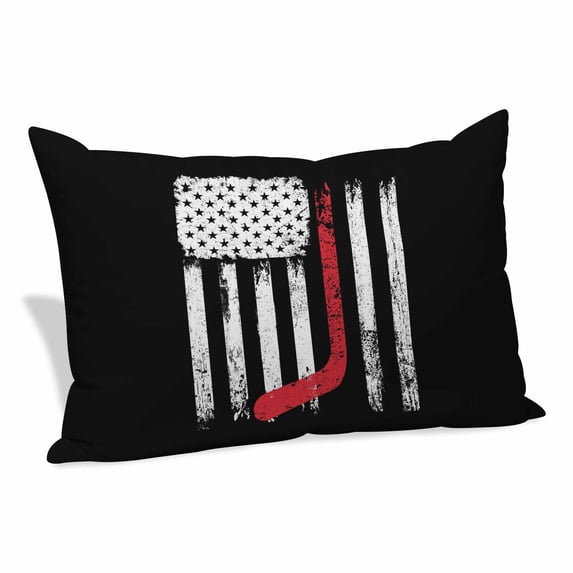 Black American Flag Pillow Covers, Linen Long Throw Pillow Case, Vintage Red Hockey Star Strip Flag Holiday Pillow Protector Decorative Cushion Cover for Living Room/Bedroom 24" x 36"
