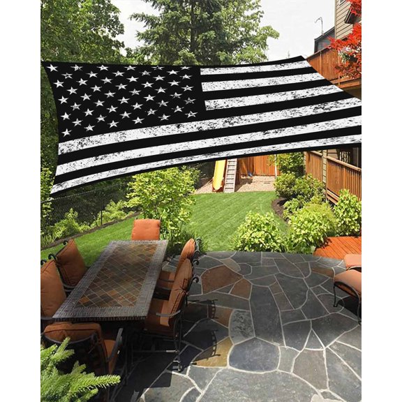 Black American Flag Sun Sail Shades Rectangle Canopy,Sunlight Block Heavy Duty Curved Backyard Shade Cover, Vintage USA Flag Waterproof Sun Shades for Patios Garden Pergola Outdoor 8'x10'