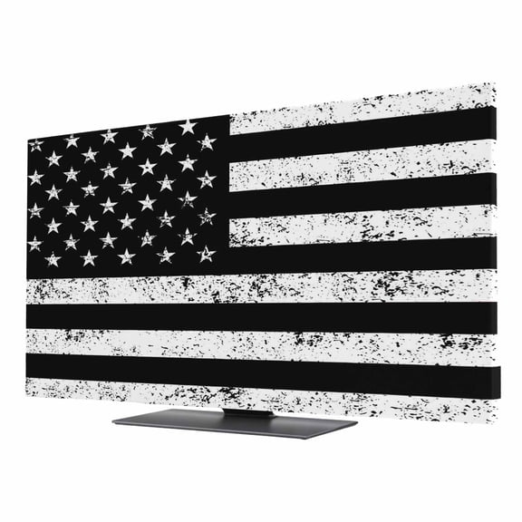 Black American Flag TV Cover for 32 Inch Screen, Stretch Fabric Dustproof TV Display Protector, Vintage USA Flag Elastic Slipcover Monitor Cover for Indoor Desktop Computer 27.9"x15.7"