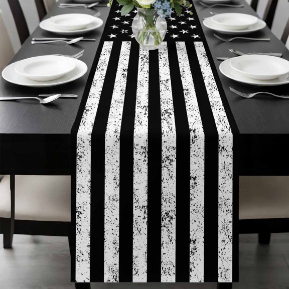 Black American Flag Table Runner 48 Inches Long, Vintage USA Flag Kitchen Coffee Dining Table Decoration for Home Party Birthday Wedding Home Decor 13x48 Inches
