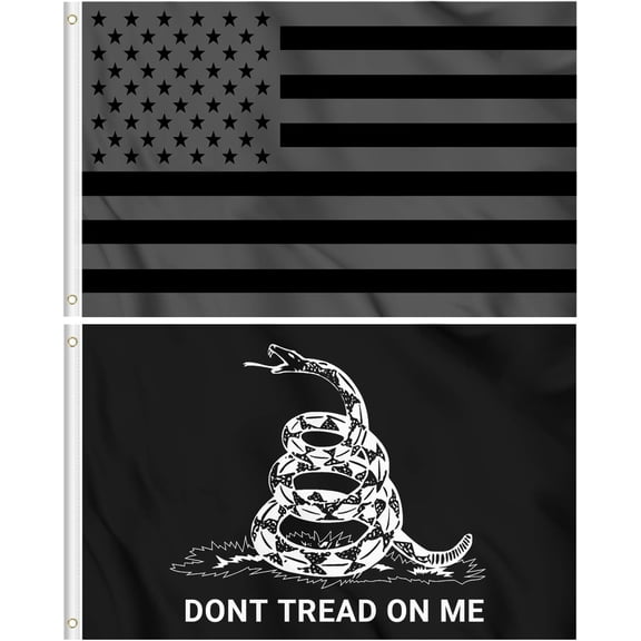 All Black Out American Flag - Don't Tread On Me Gadsden Flag 3x5 ft 2-Pack Wall Banners House Porch Yard Lawn Decorative Sign US Outdoor Flag with Grommets - Printed Polyester Fade Proof