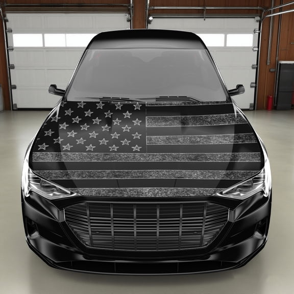 Black American Flag USA Car Hood Sticker Vinyl, Engine Sticker, Vinyl Protective Film, Car Bonnet All-Season Protection, Vehicle Hood Decal, Automotive Vinyl Film, Patriotic Car Decal, Highquality Vi
