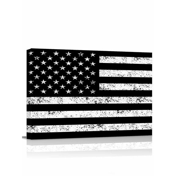 Black American Flag Wall Art for Living Room, Canvas Picture Wall Decor for Bathroom Bedroom, Vintage USA Flag Painting Artwork for Office Kitchen Hallway Dining Room Home Decorations 12"x16"
