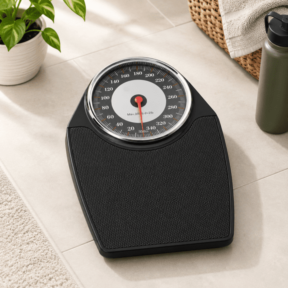 Black Analog Body Weight Scale, 350 Lb Capacity, Large Easy-to-Read Numbers