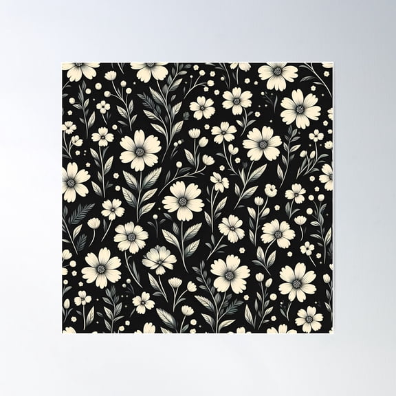 Black And Beige Floral Pattern Poster Wall Art, Modern Wall Decor For Living Room Bedroom, 17x17 UNFRAMED