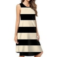 thumbnail image 1 of Black And Beige Horizontal Stripes Casual Sleeveless Loose Sundress Dress For Women Summer Dress Daily Woman, 1 of 4
