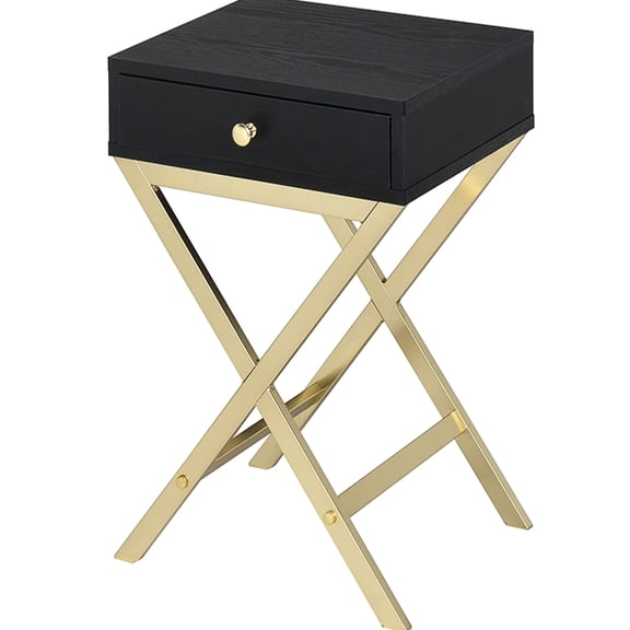 Black And Brass Living Room Accent Table With Convenient Drawer - Stylish Choice Rectangular For Interior Contemporary Touch