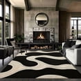 thumbnail image 1 of Black And Cream Abstract Wave Pattern Area Rug, 1 of 5