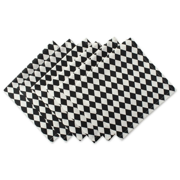 DII Harlequin Printed Napkin Set 6 Piece, Black & White Harlequin, 20x20"