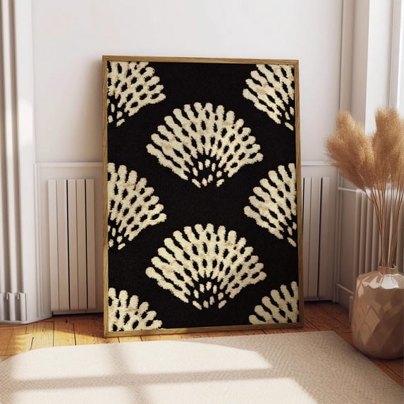 Black And Cream Seashell Pattern Modern Coastal Wall Art Textured Shell ...
