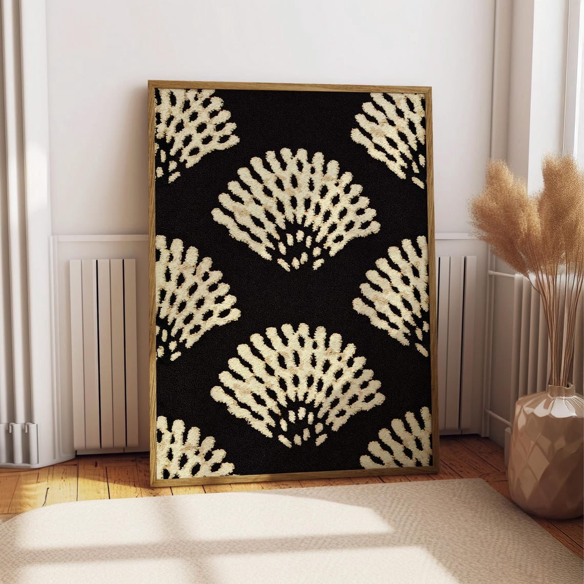 Black And Cream Seashell Pattern Print Modern Coastal Wall Art Shell ...