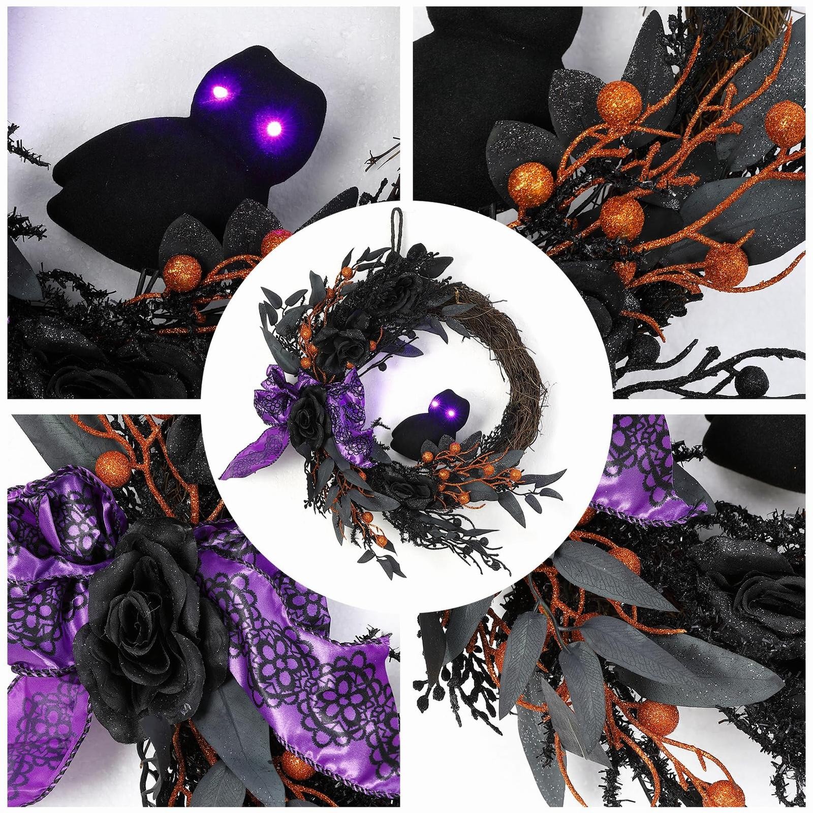 Black And Friday Deals 2024 Wreath,Prelit Halloween Wreath For Front