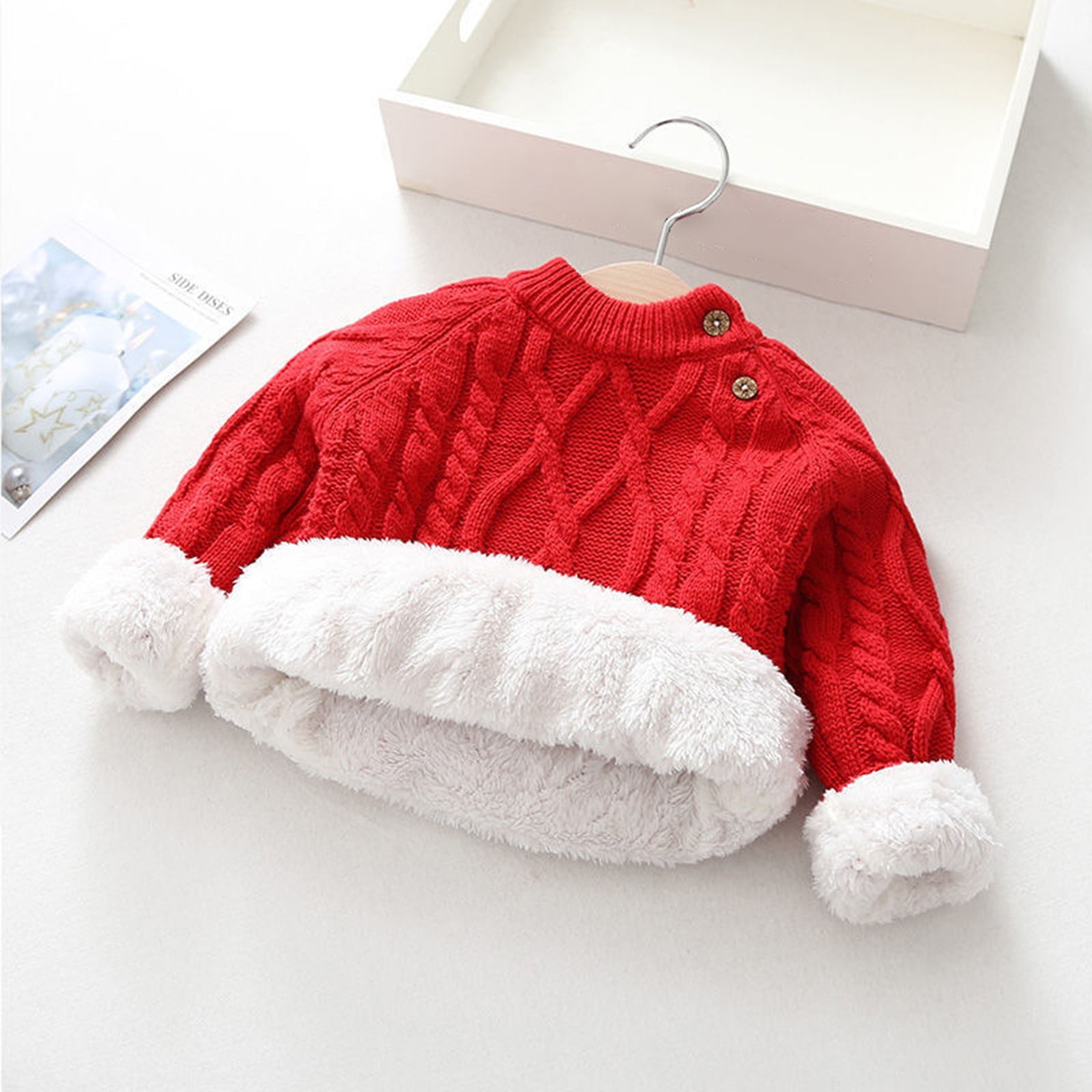 Children Clothes Sweater Winter And Fleece Thickened Spring Jumper Knit Base Red 80