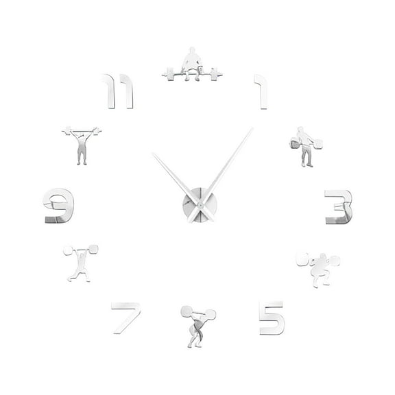 Large Fitness Wall Clock Diy Acrylic Clock Living Room Background Wall Silver