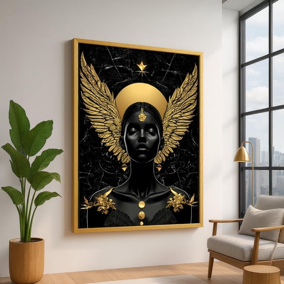 Black And Gold Angel Spiritual Portrait Poster, 8x12 UNFRAMED