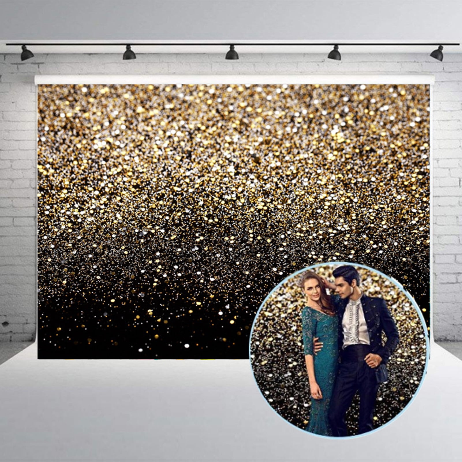 10x8ft Green & Gold Sparkle Backdrop - Vintage Abstract Photography Background For Parties & Events