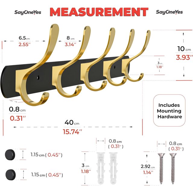 Black And Gold Coat Rack Wall Mounted 16 Inch Heavy Duty Stainless