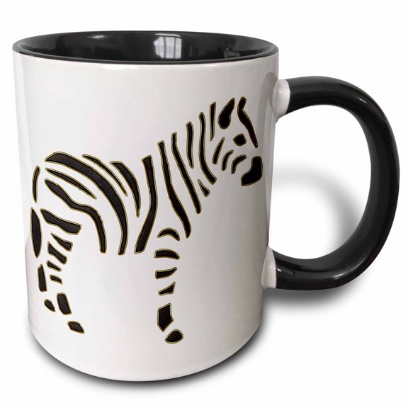 3drose, Black and Gold Effect Lined Zebra Design, 11oz Two-tone Black Mug