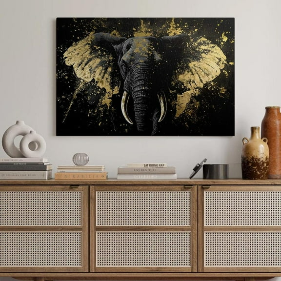 Black And Gold Elephant Wall Art - Majestic Animal For Modern Home Decor Home Decor, 8x12 UNFRAMED