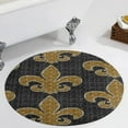 thumbnail image 1 of Black And Gold Fleur De Lis Round Carpet Circle Rug Outdoor Patio Area Rug Washable Large Area Rugs Hallway Room Decor Fitness Mats, 1 of 8