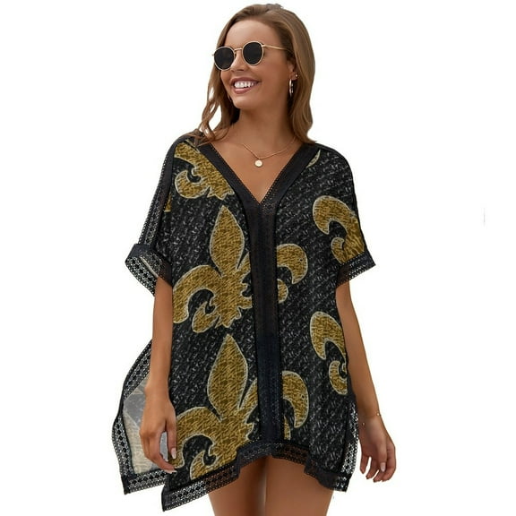 Black And Gold Fleur De Lis Women's Swimsuit Coverup Summer Beach Cover Up Bathing Suit Dress