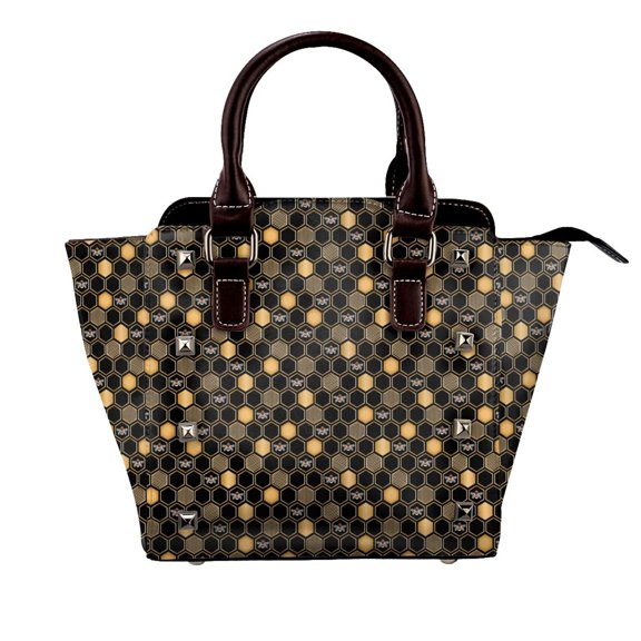 Black And Gold Geometric Pattern Rivet Fashion One-Shoulder Women's Handbag Tote Bag