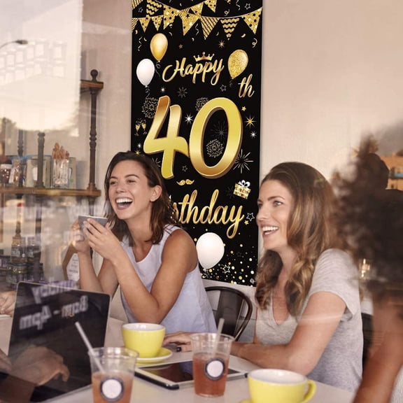 Black And Gold Glitter Logo, Birthday Banner For Birthday Party Decoration, Banner Pulling Balloon