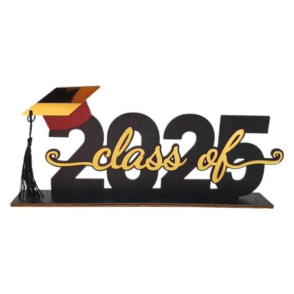 Black And Gold Graduation Decorations Wooden Table Centerpiece Sign With Congrats Grad For Class Of 2025 High School College Photo Prop (Black)