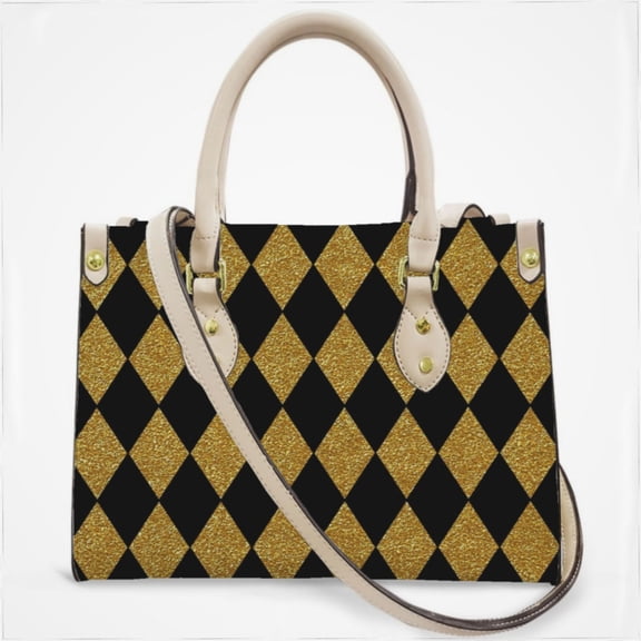 Black And Gold Harlequin Cross Body Bags For Women Small Leather Female Handbags Fashion Top-Handle Totes