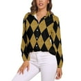 thumbnail image 1 of Black And Gold Harlequin Long Sleeve Blouse Woman Streetwear Casual Shirts Summer Oversize Woman Streetwear Clothing Birthday Present, 1 of 7