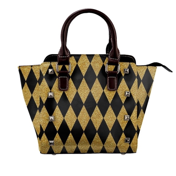 Black And Gold Harlequin Rivet Fashion One-Shoulder Women's Handbag Tote Bag