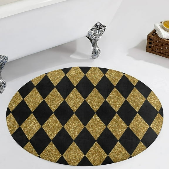 Black And Gold Harlequin Round Carpet Circle Rug Outdoor Patio Area Rug Washable Large Area Rugs Hallway Room Decor Fitness Mats