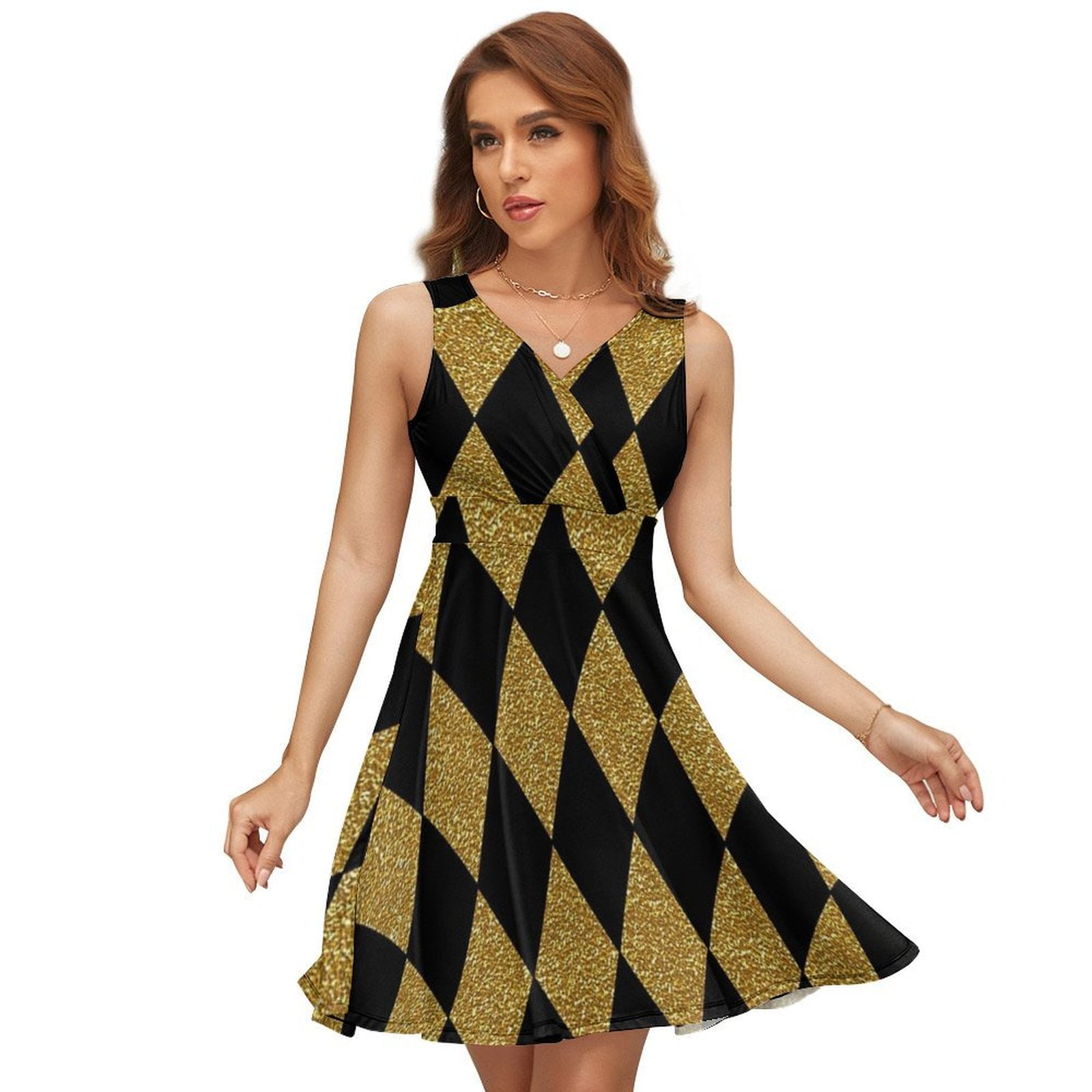 Black And Gold Harlequin Sundress Sleeveless Dress Summer Women Clothes  Dress for Women Dresses - Walmart.com