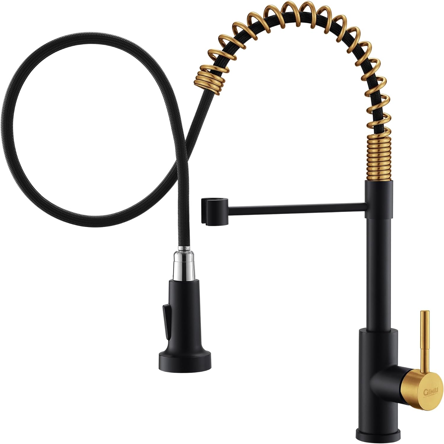 Black And Gold Kitchen Faucet With Pull Down Sprayer, Single Handle