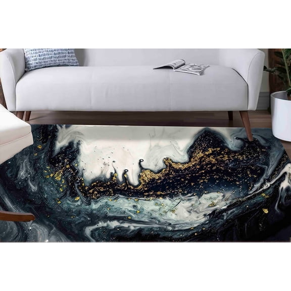 Black And Gold Marble Rug, Luxury Marble Rugs, Alcohol Ink Rug, Accent Rug, Printed Rug, Thick Rug, Housewarming Gift, Pattern Soft Rug, 1.7'x2.3' - 50x70 cm