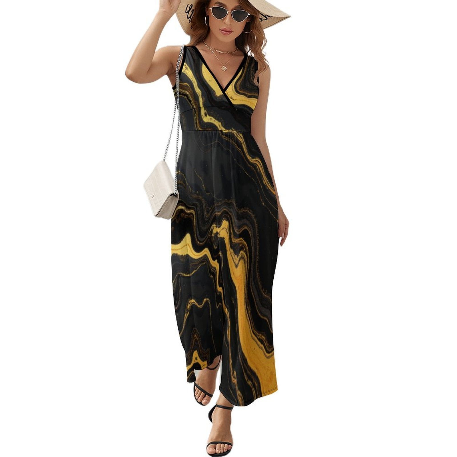 black and gold club dress Adult Black & Gold Striped Polo Dress main image 1