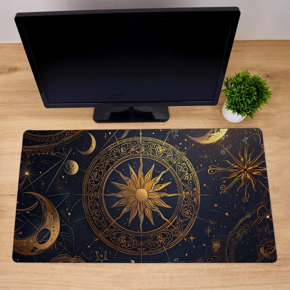Black And Gold Mystical Desk Mat Gothic Gaming Mouse Pad Sun Moon Desk Pad Computer Keyboard Mat Office Decor