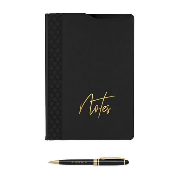 Black And Gold Notes Folio Notebook Gift Set with Pen, 5-x-8-inch