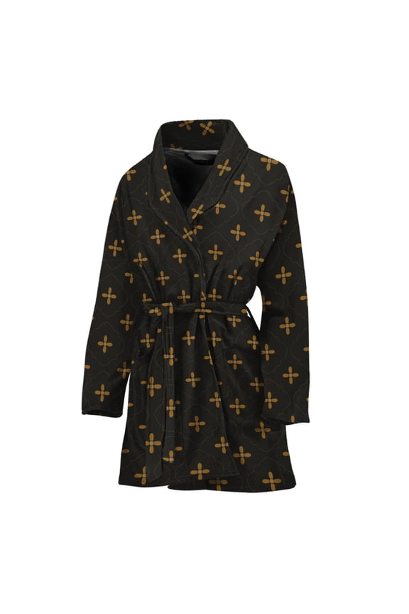 Black And Gold Orthodox Pattern Women Bathrobe One Size Univeral Fits Fashion Lightweight Plush Fleece Long Robe For Women