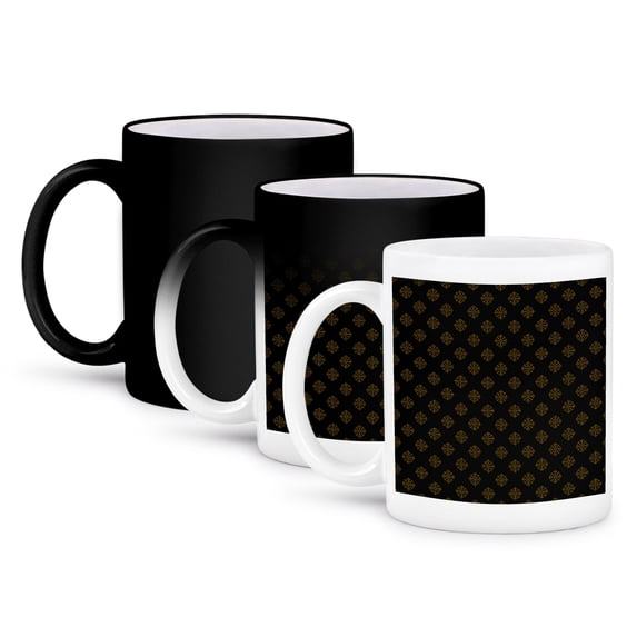 3dRose, Black and Gold Ray Pattern, 11oz Magic Transforming Mug