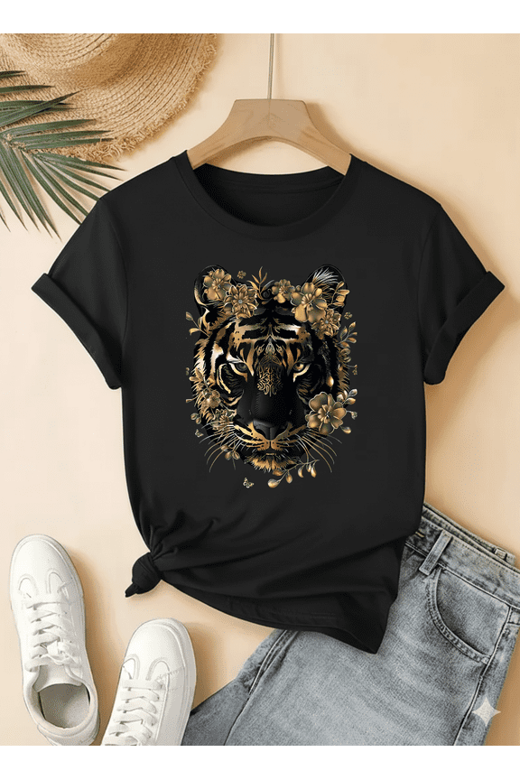 Black And Gold Striped Tiger Funny Graphic Animal Design Unisex T-Shirt V18148, up to Size 5XL