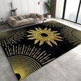 Black And Gold Sun Geometry Area Rug, Retro Abstract Light Luxury